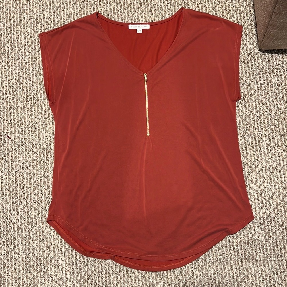 Red half zip blouse Large